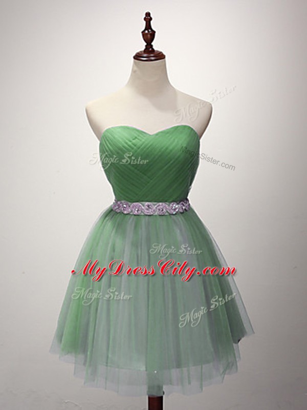 Custom Fit A-line Tulle Sweetheart Sleeveless Beading and Ruching Mini Length Lace Up Wedding Guest Dresses