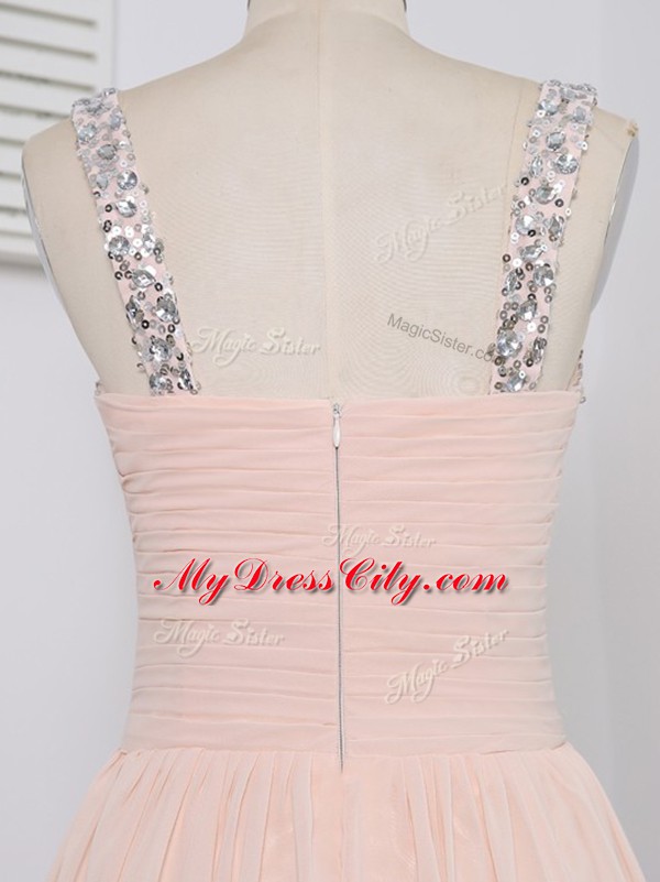 Empire Dress for Prom Peach Straps Chiffon Sleeveless Floor Length Zipper