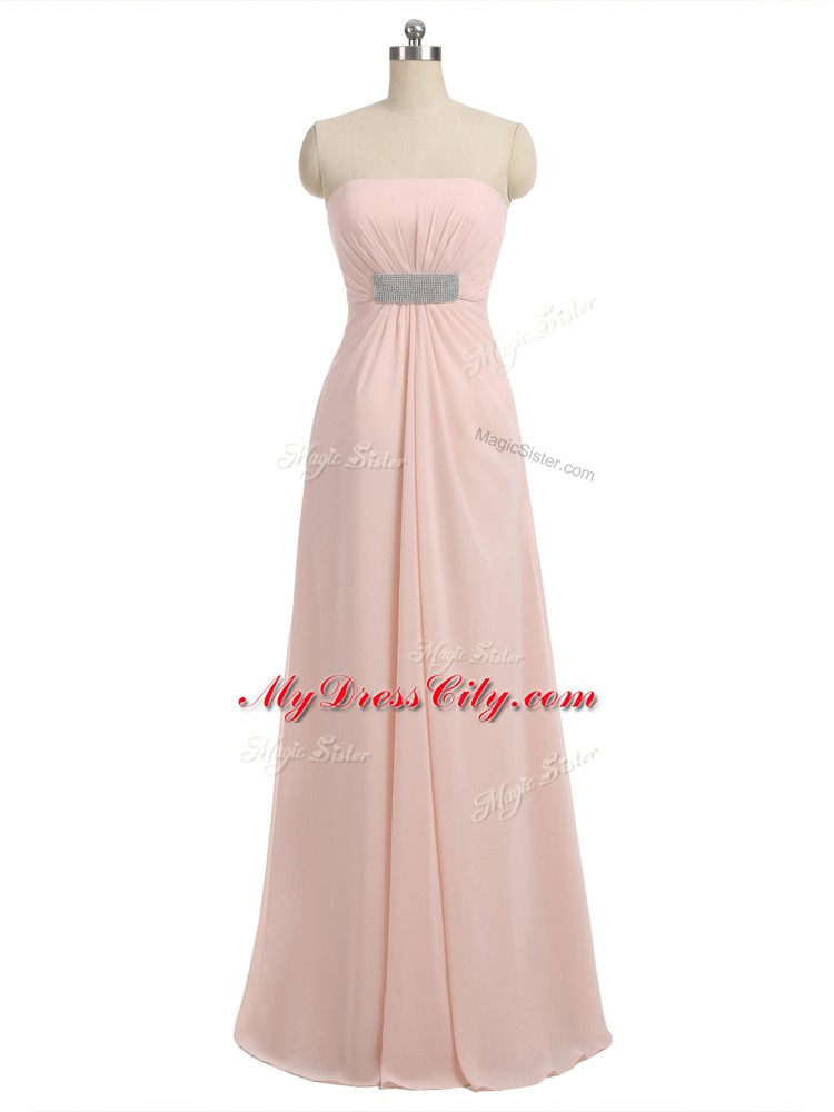 Enchanting Baby Pink Empire Chiffon Strapless Sleeveless Beading Floor Length Side Zipper Quinceanera Court of Honor Dress