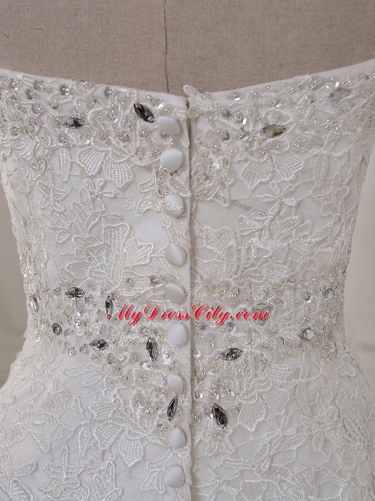 Sweetheart Sleeveless Wedding Dress Brush Train Lace and Appliques White Lace