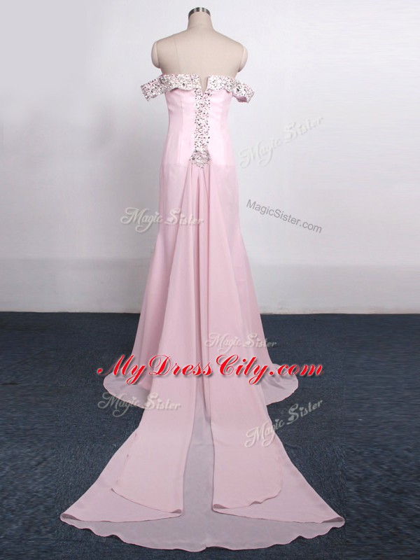 Clearance Baby Pink Sleeveless Beading Zipper Womens Evening Dresses