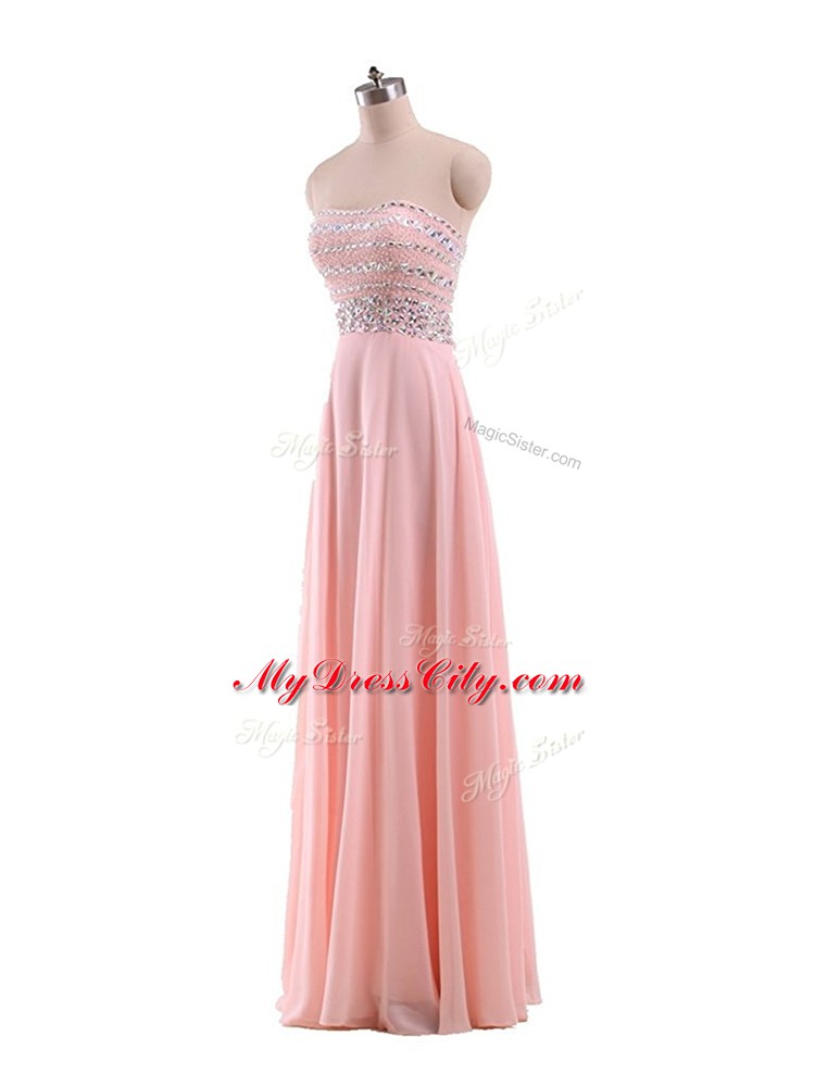 Top Selling Pink Sleeveless Chiffon Zipper Prom Gown for Prom and Military Ball