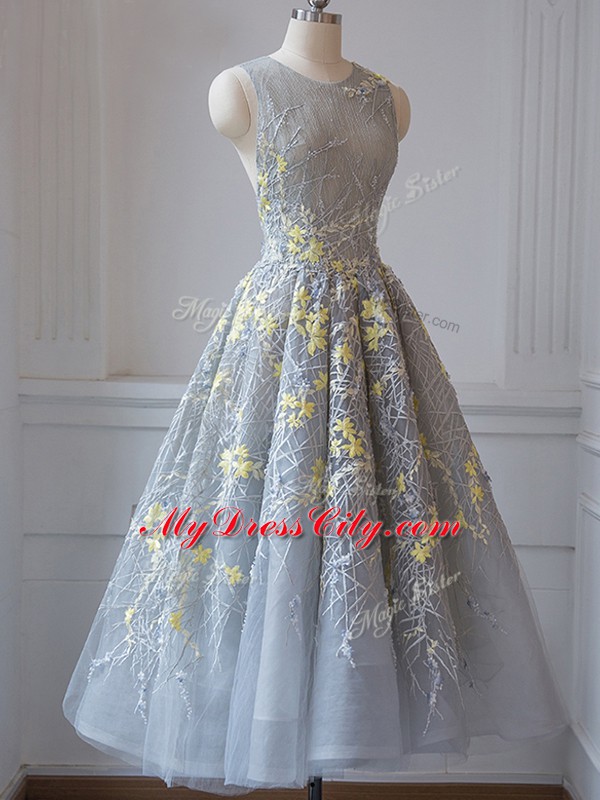 Modest Sleeveless Lace Criss Cross Quinceanera Court of Honor Dress