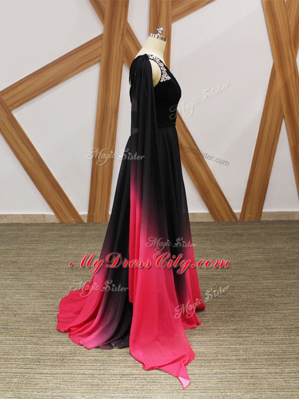 Comfortable Multi-color Sleeveless Chiffon Brush Train Criss Cross for Prom and Party