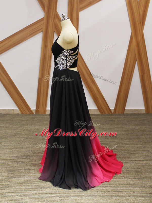 Comfortable Multi-color Sleeveless Chiffon Brush Train Criss Cross for Prom and Party