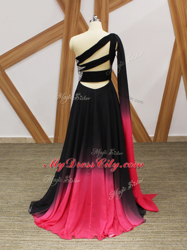 Comfortable Multi-color Sleeveless Chiffon Brush Train Criss Cross for Prom and Party