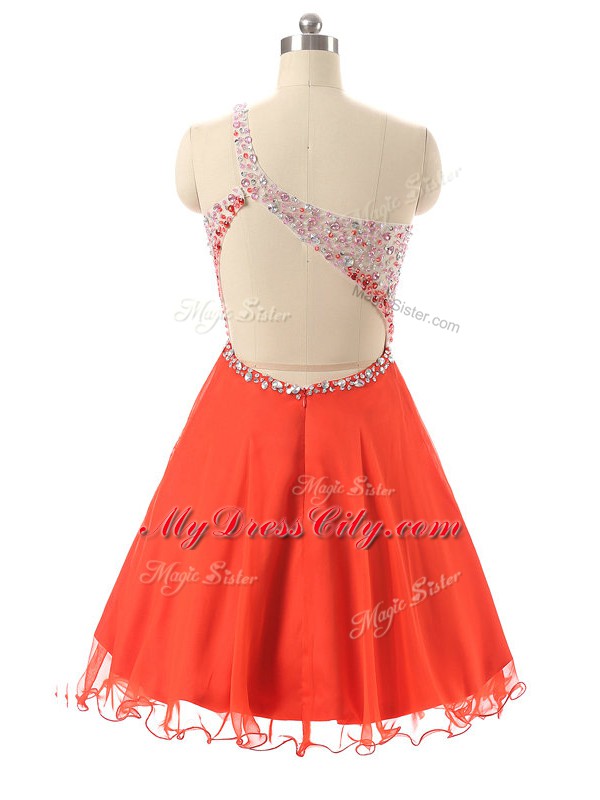 Dramatic Orange Red Chiffon and Tulle Backless Prom Dress Sleeveless Mini Length Beading