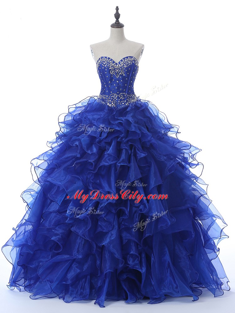 Eye-catching Royal Blue 15 Quinceanera Dress Military Ball and Sweet 16 and Quinceanera with Beading and Ruffles Sweetheart Sleeveless Lace Up