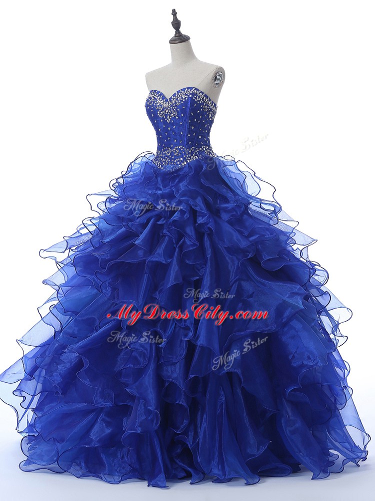 Eye-catching Royal Blue 15 Quinceanera Dress Military Ball and Sweet 16 and Quinceanera with Beading and Ruffles Sweetheart Sleeveless Lace Up