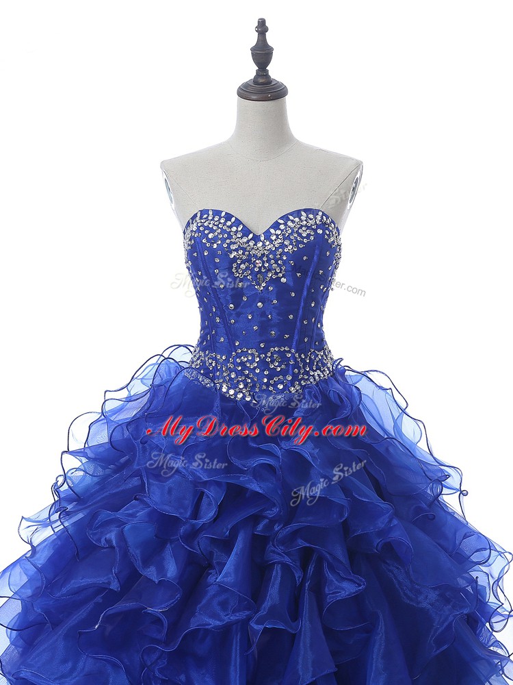 Eye-catching Royal Blue 15 Quinceanera Dress Military Ball and Sweet 16 and Quinceanera with Beading and Ruffles Sweetheart Sleeveless Lace Up