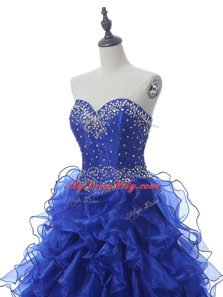 Eye-catching Royal Blue 15 Quinceanera Dress Military Ball and Sweet 16 and Quinceanera with Beading and Ruffles Sweetheart Sleeveless Lace Up