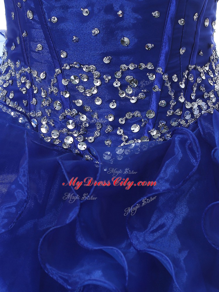 Eye-catching Royal Blue 15 Quinceanera Dress Military Ball and Sweet 16 and Quinceanera with Beading and Ruffles Sweetheart Sleeveless Lace Up