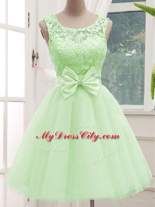 Spectacular Sleeveless Lace and Bowknot Lace Up Bridesmaid Gown