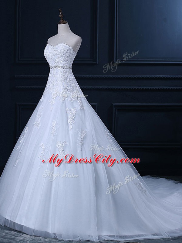 Comfortable Mermaid Sleeveless White Wedding Gown Court Train Lace Up