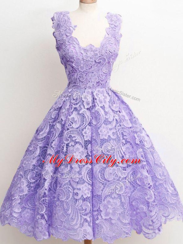 Straps Sleeveless Zipper Wedding Guest Dresses Lavender Lace