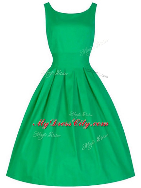 Custom Designed Sleeveless Knee Length Ruching Lace Up Bridesmaid Gown with Green