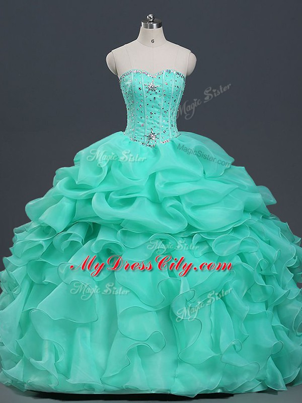 Sleeveless Beading and Ruffles and Pick Ups Lace Up 15 Quinceanera Dress