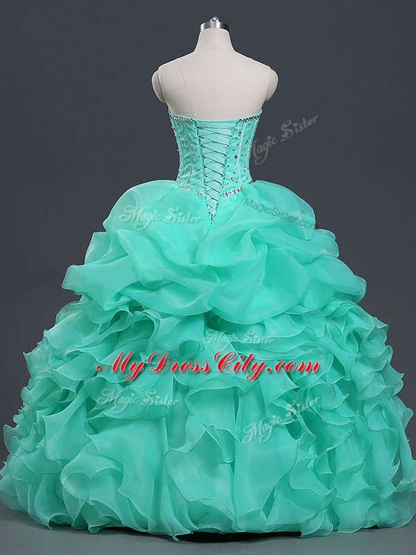 Sleeveless Beading and Ruffles and Pick Ups Lace Up 15 Quinceanera Dress