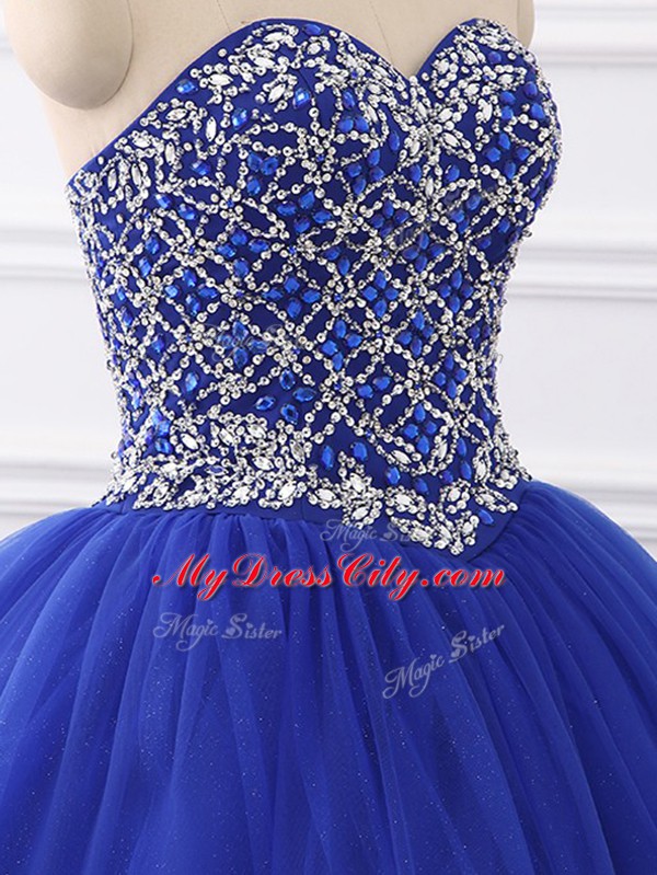 Elegant Royal Blue Ball Gowns Tulle Sweetheart Sleeveless Beading Floor Length Lace Up Quinceanera Gowns