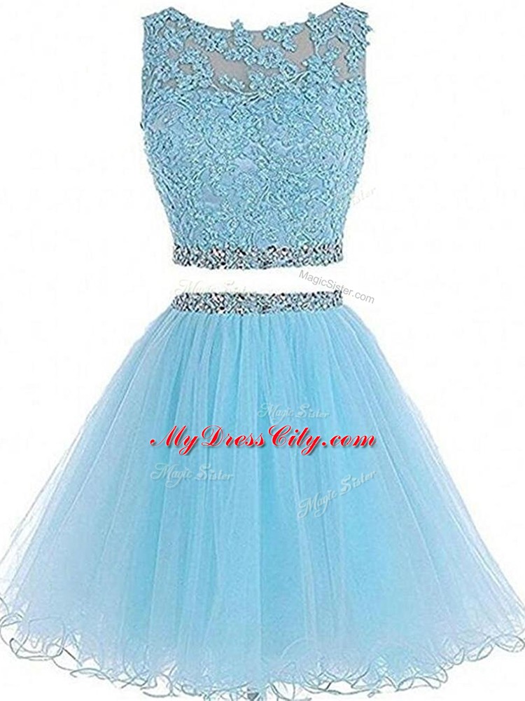 Comfortable Aqua Blue Sweetheart Neckline Beading and Lace and Appliques Homecoming Dress Sleeveless Zipper