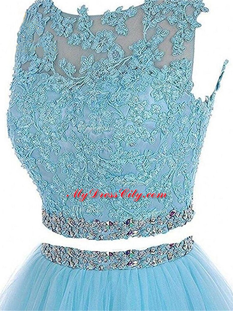 Comfortable Aqua Blue Sweetheart Neckline Beading and Lace and Appliques Homecoming Dress Sleeveless Zipper