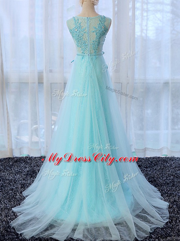 Dazzling Empire Sleeveless Apple Green Dama Dress for Quinceanera Brush Train Zipper