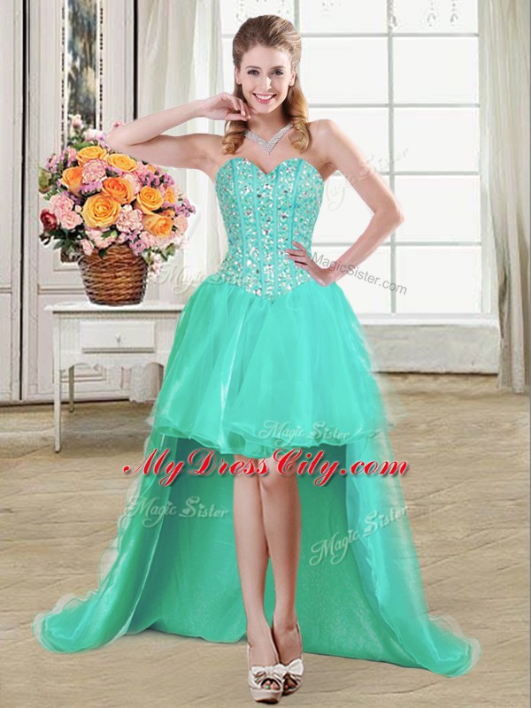 Captivating Sleeveless Brush Train Beading and Ruffled Layers Lace Up Quince Ball Gowns