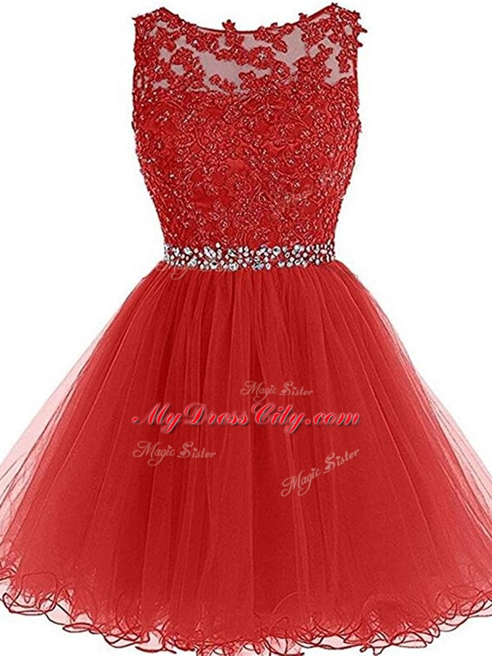 Exceptional Mini Length A-line Sleeveless Red Party Dress Wholesale Zipper