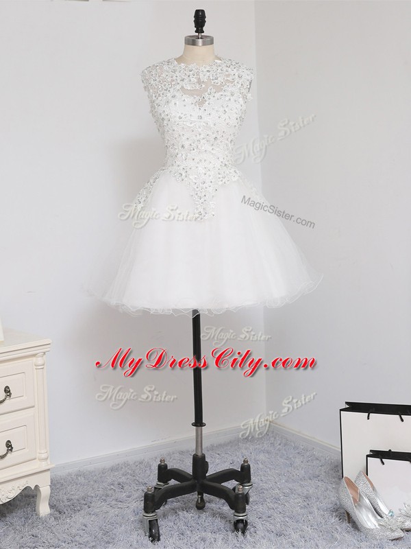 Sleeveless Zipper Mini Length Beading and Lace and Appliques Prom Dress