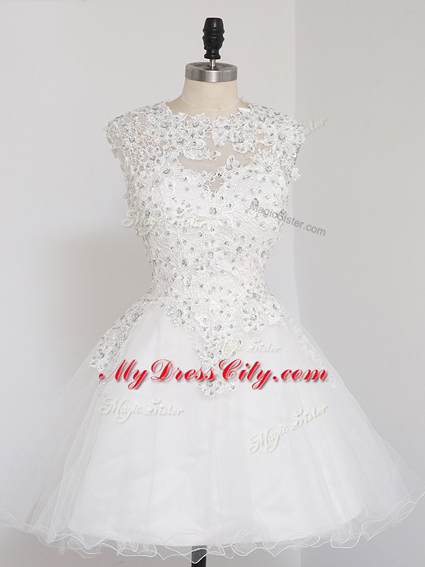 Sleeveless Zipper Mini Length Beading and Lace and Appliques Prom Dress