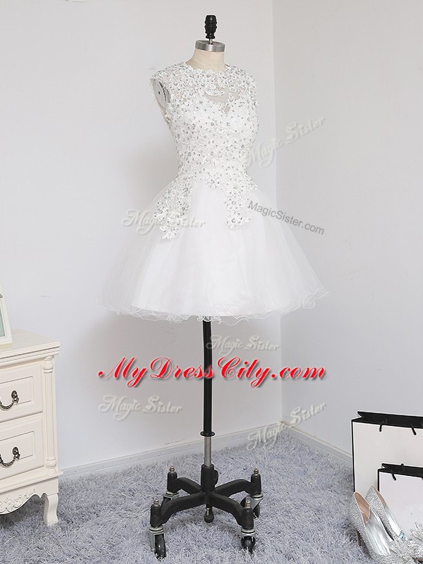 Sleeveless Zipper Mini Length Beading and Lace and Appliques Prom Dress