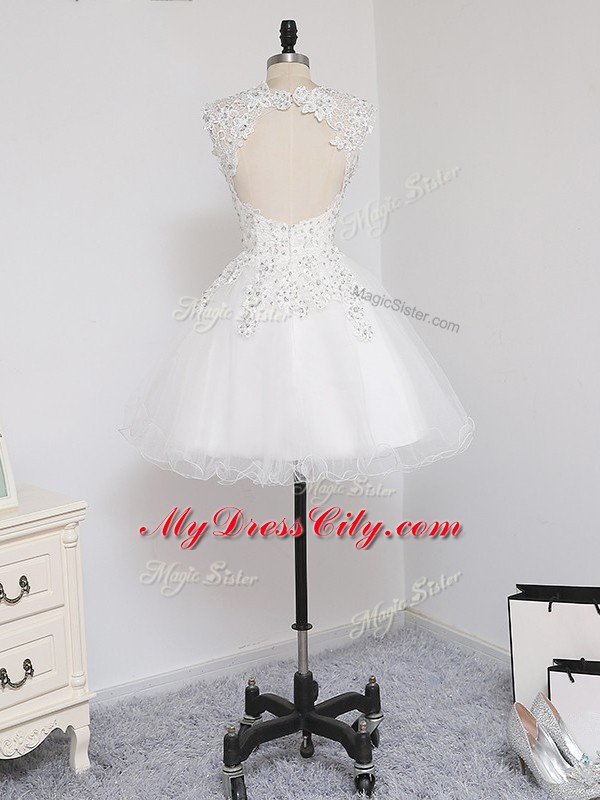 Sleeveless Zipper Mini Length Beading and Lace and Appliques Prom Dress