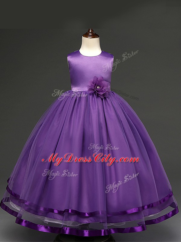 Latest Tulle Sleeveless Floor Length Pageant Gowns For Girls and Hand Made Flower