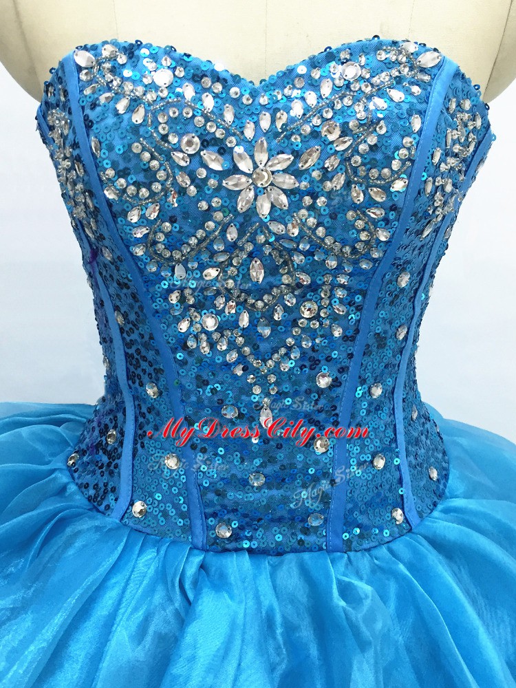 Ball Gowns 15th Birthday Dress Teal Sweetheart Organza Sleeveless Floor Length Lace Up