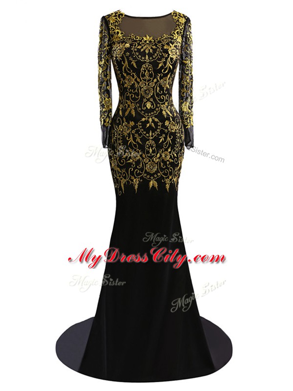 Charming Zipper Evening Wear Black for Prom and Military Ball and Beach with Beading Brush Train