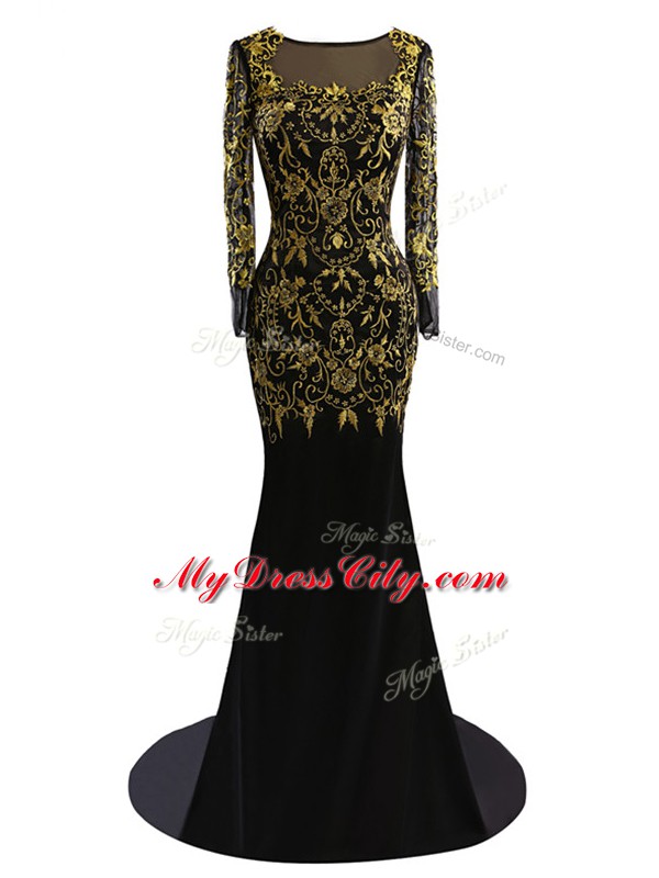 Charming Zipper Evening Wear Black for Prom and Military Ball and Beach with Beading Brush Train