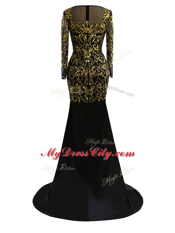 Charming Zipper Evening Wear Black for Prom and Military Ball and Beach with Beading Brush Train