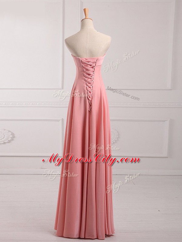 Trendy Watermelon Red Strapless Neckline Ruching Damas Dress Sleeveless Lace Up