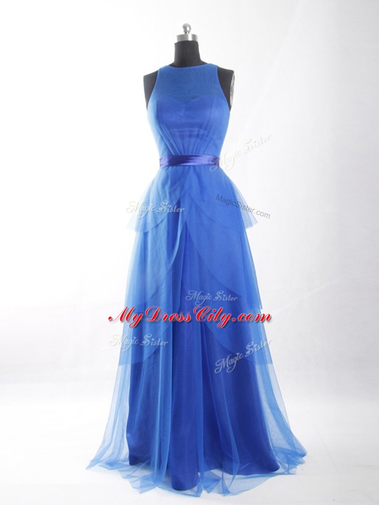 Attractive Floor Length Empire Sleeveless Blue Zipper