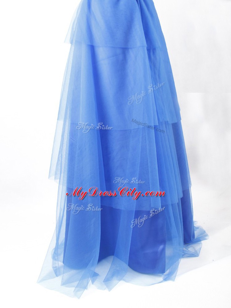 Attractive Floor Length Empire Sleeveless Blue Zipper