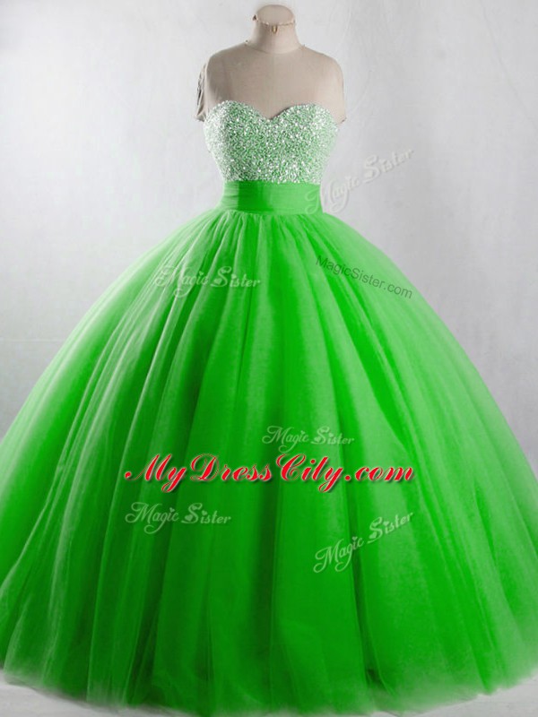 Sweetheart Sleeveless Quinceanera Dresses Floor Length Beading Tulle