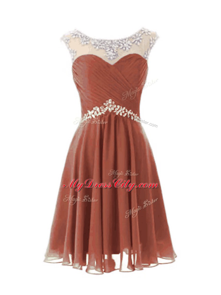 Stunning Scoop Cap Sleeves Zipper Prom Dress Brown Chiffon