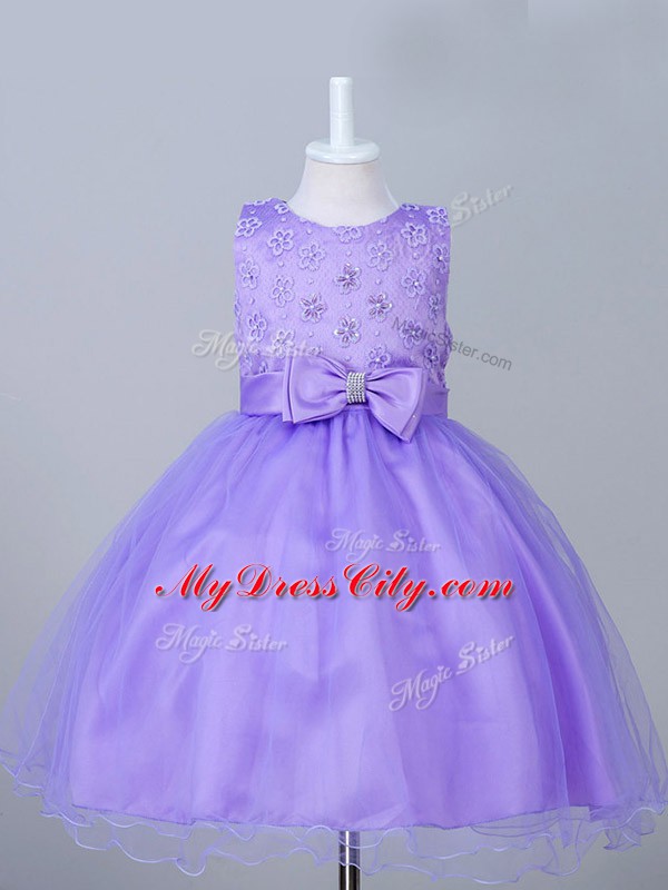 Ball Gowns Little Girls Pageant Dress Eggplant Purple Scoop Tulle Sleeveless Knee Length Zipper