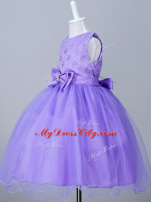 Ball Gowns Little Girls Pageant Dress Eggplant Purple Scoop Tulle Sleeveless Knee Length Zipper