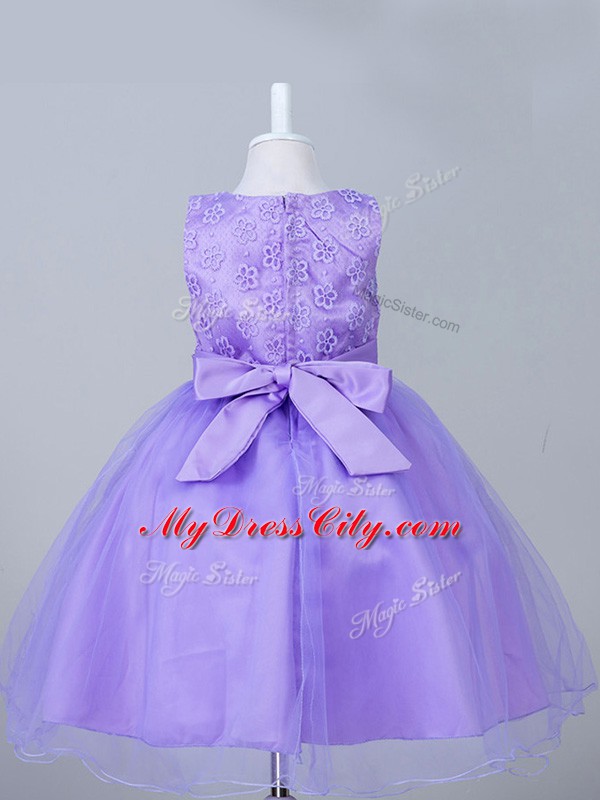 Ball Gowns Little Girls Pageant Dress Eggplant Purple Scoop Tulle Sleeveless Knee Length Zipper