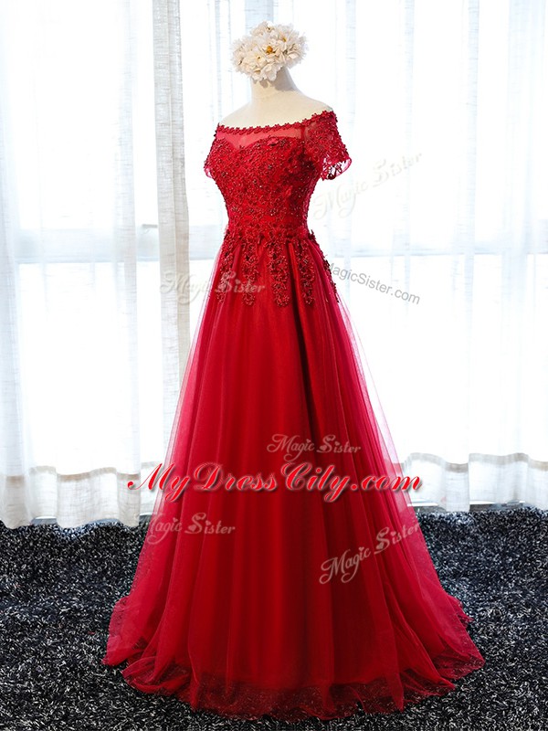 Pretty Floor Length Lace Up Dress for Prom Wine Red for Prom and Party and Military Ball and Sweet 16 with Beading and Lace and Appliques