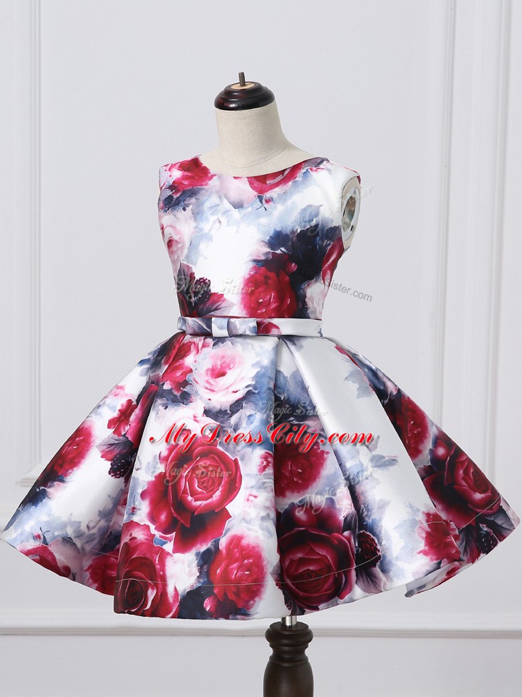 Excellent Mini Length Multi-color Prom Evening Gown Printed Sleeveless Belt