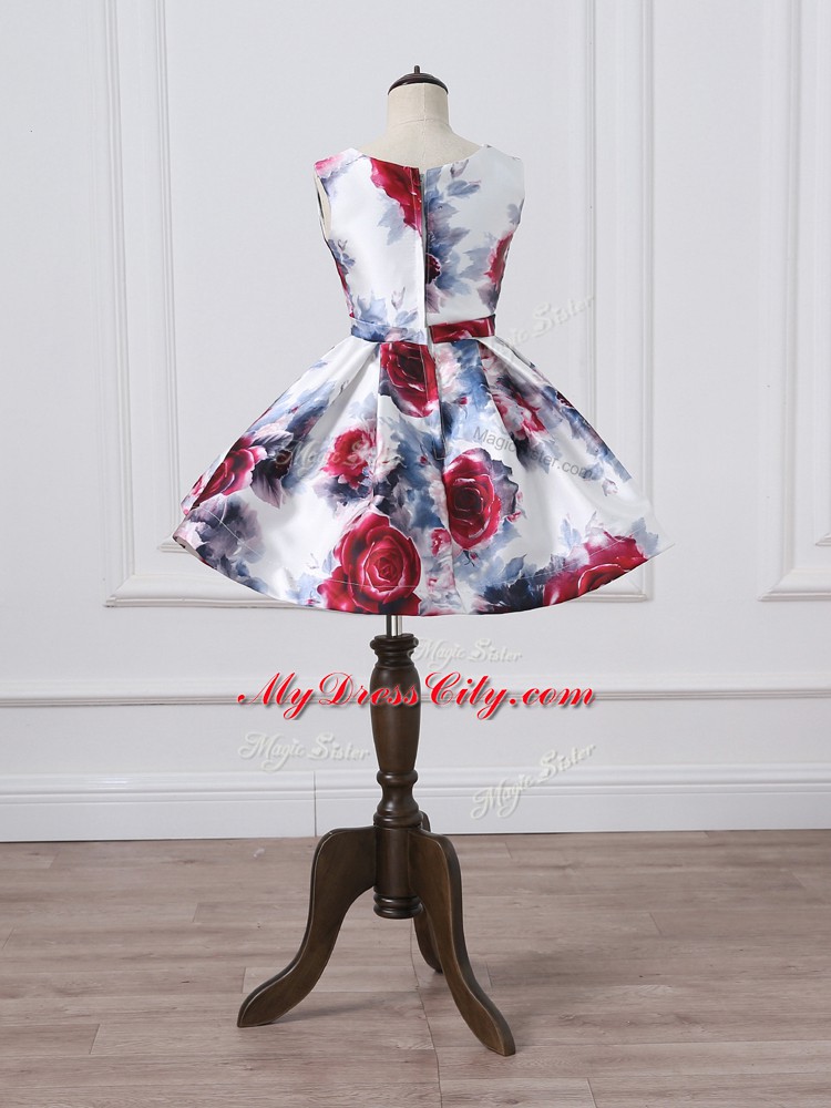 Excellent Mini Length Multi-color Prom Evening Gown Printed Sleeveless Belt