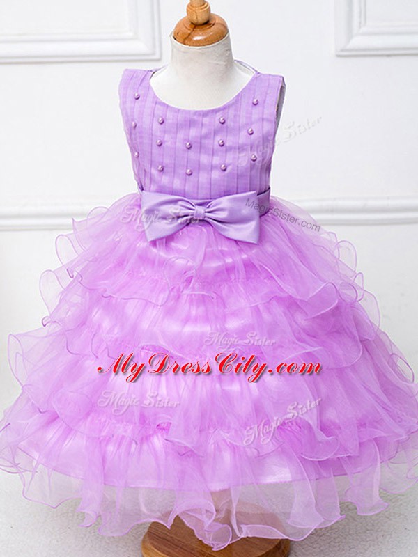 Sleeveless Ruffled Layers and Bowknot Zipper Child Pageant Dress