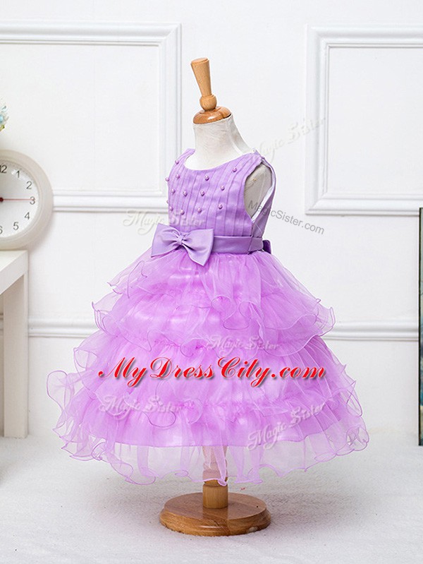 Sleeveless Ruffled Layers and Bowknot Zipper Child Pageant Dress